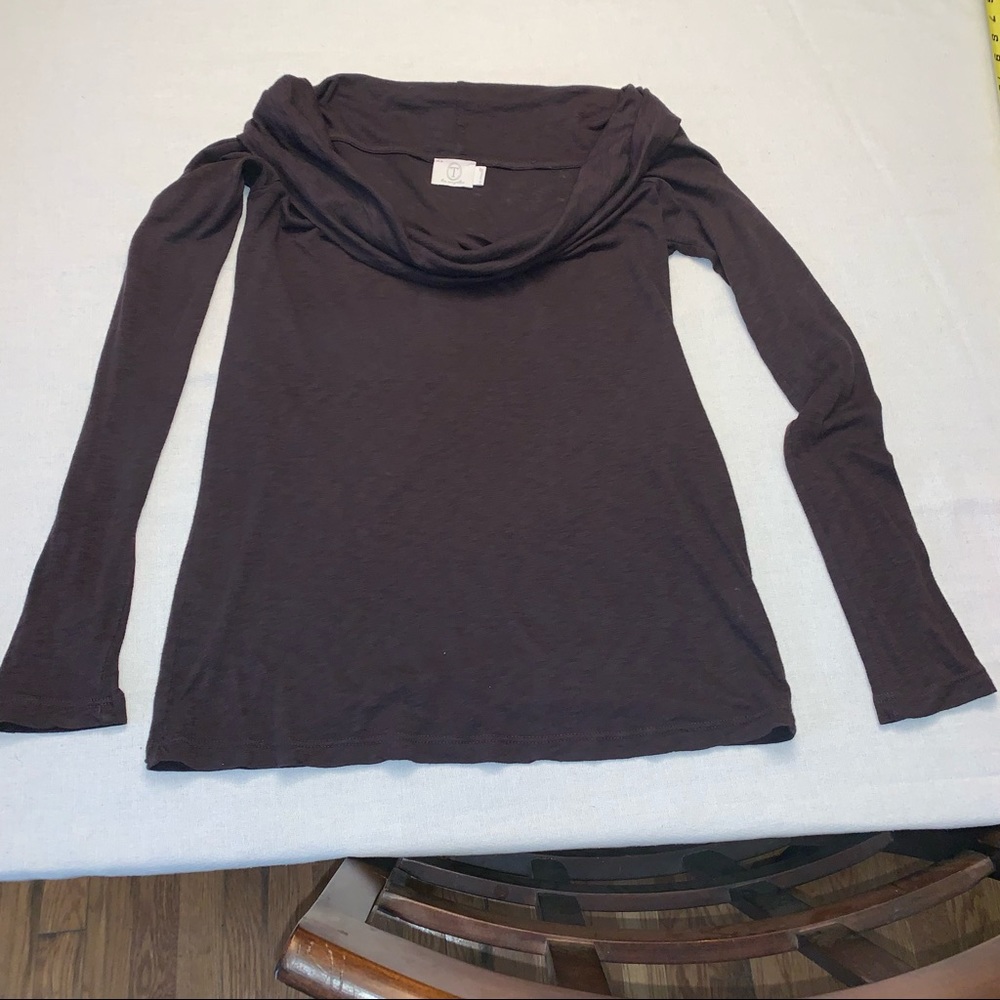 T Los Angeles Brown Cowl Neck Tissue Fabric Long Sleeve Top XS
